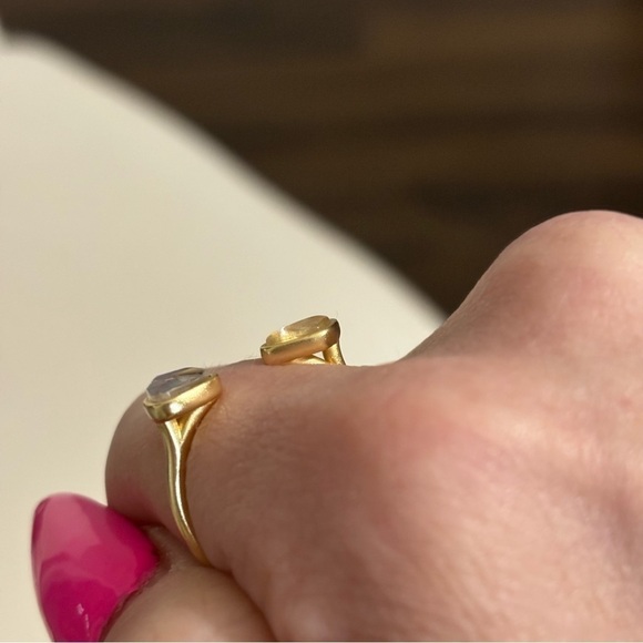 Kendra Scott ring blue and clear stone matte gold finish size 8 - Picture 6 of 9